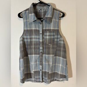 BKE Women’s Sleeveless Plaid Button Down Business Casual Top Shirt 100% Cotton